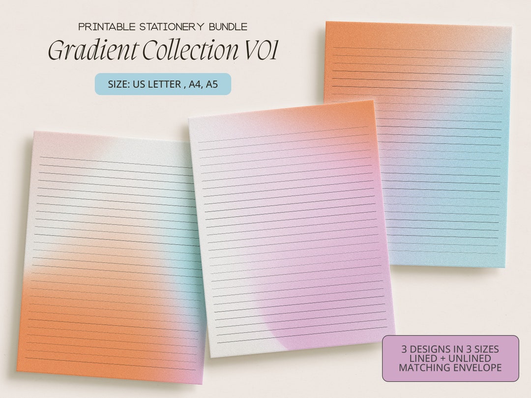 7pcs Gradient Collection V01 Printable Stationery Bundle, Envelopes A4 ...