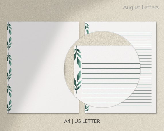 Buy Botanical Leaf Border, Printable Letter Writing Paper / A4