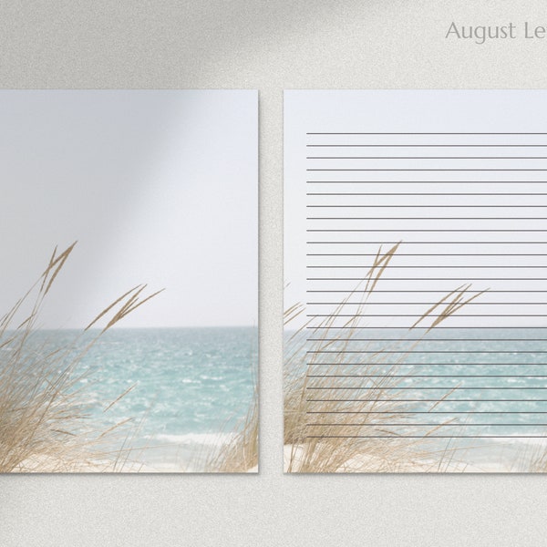 Printable Stationery Paper/ A4, 8.5x11 / Lined Unlined / Digital Letter Writing Paper / Envelope / Beach Front, Oceanside / Instant Download