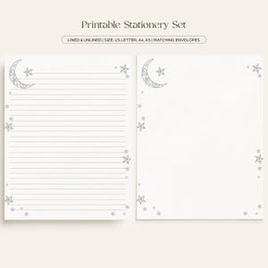 Set di cancelleria The Moon & Stars, carta da lettere stampabile con buste, A4, A5, US Letter
