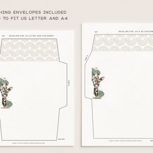 Jungle Giraffe Printable Stationery & Envelopes A4 US - Etsy