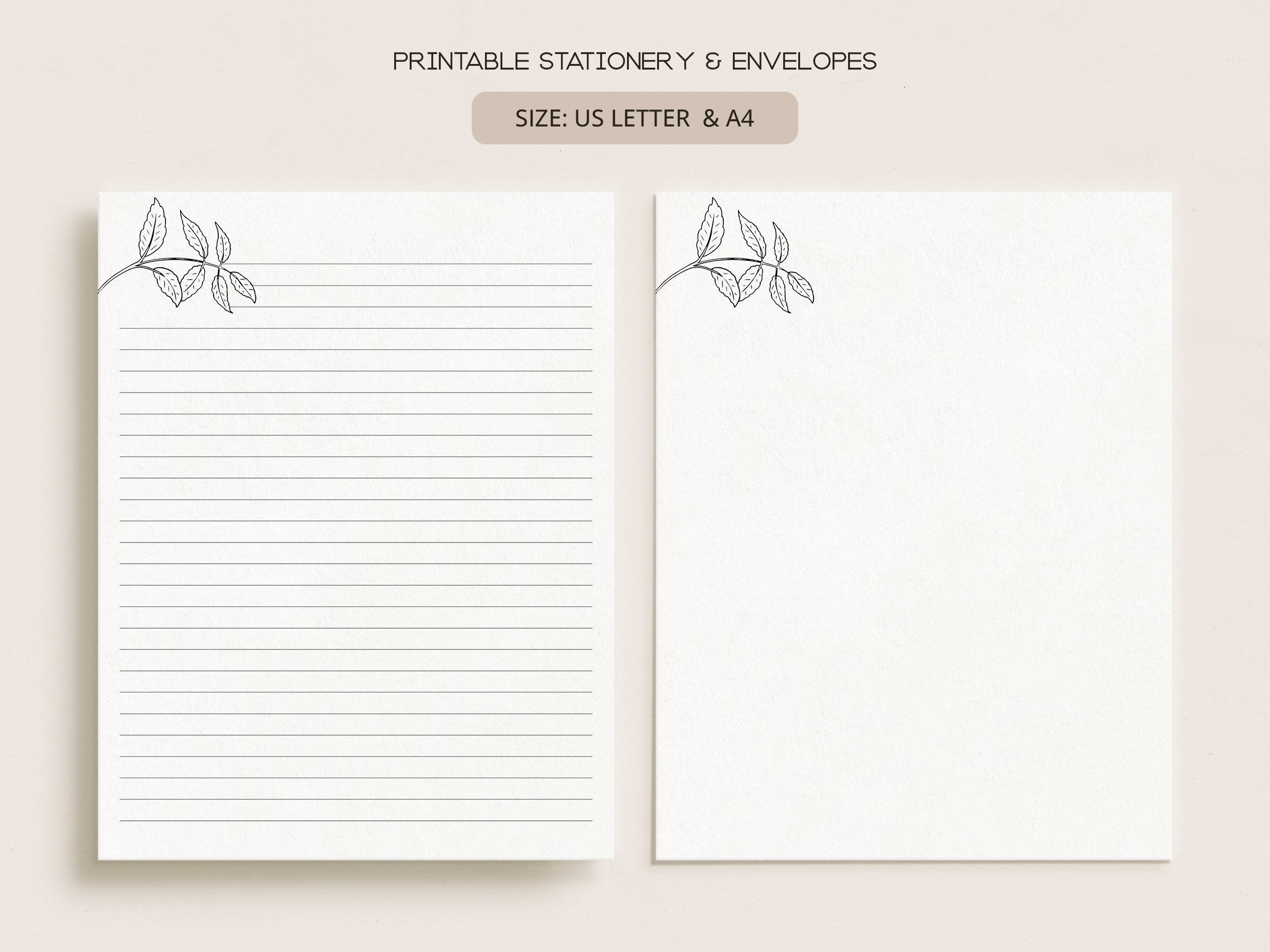 Stationary Printable Minimalist Floral Paper Botanical Leaves Flowers Blank  Digital Writing Paper Lined Note Book Flower Paper
