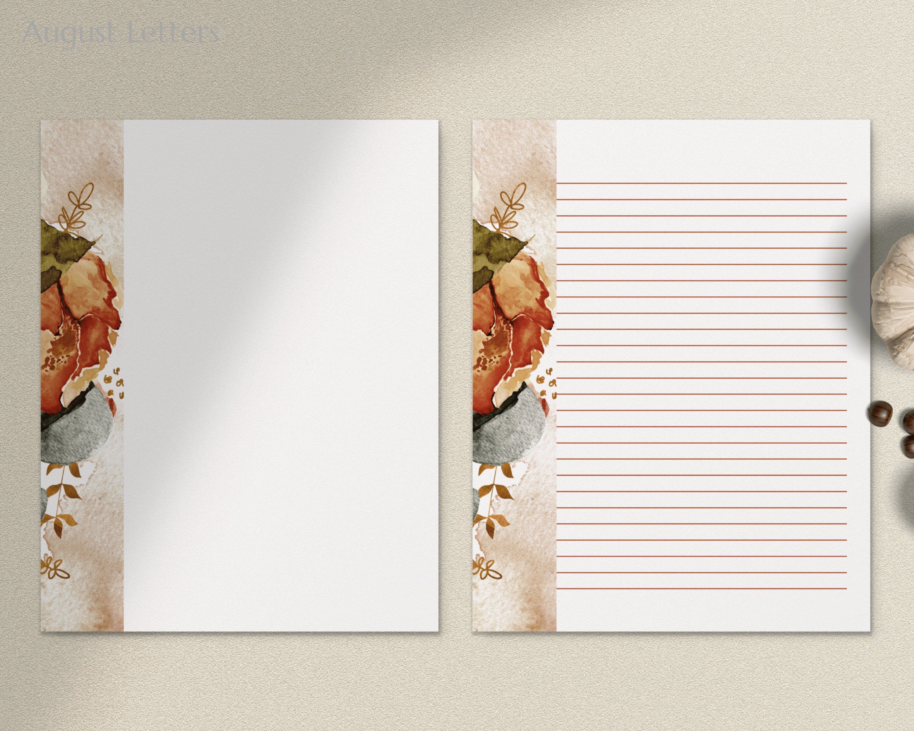 fall floral border printable letter writing paper a4 8 5x11 etsy
