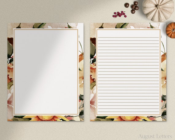 autumn watercolor border printable letter writing paper a4 etsy