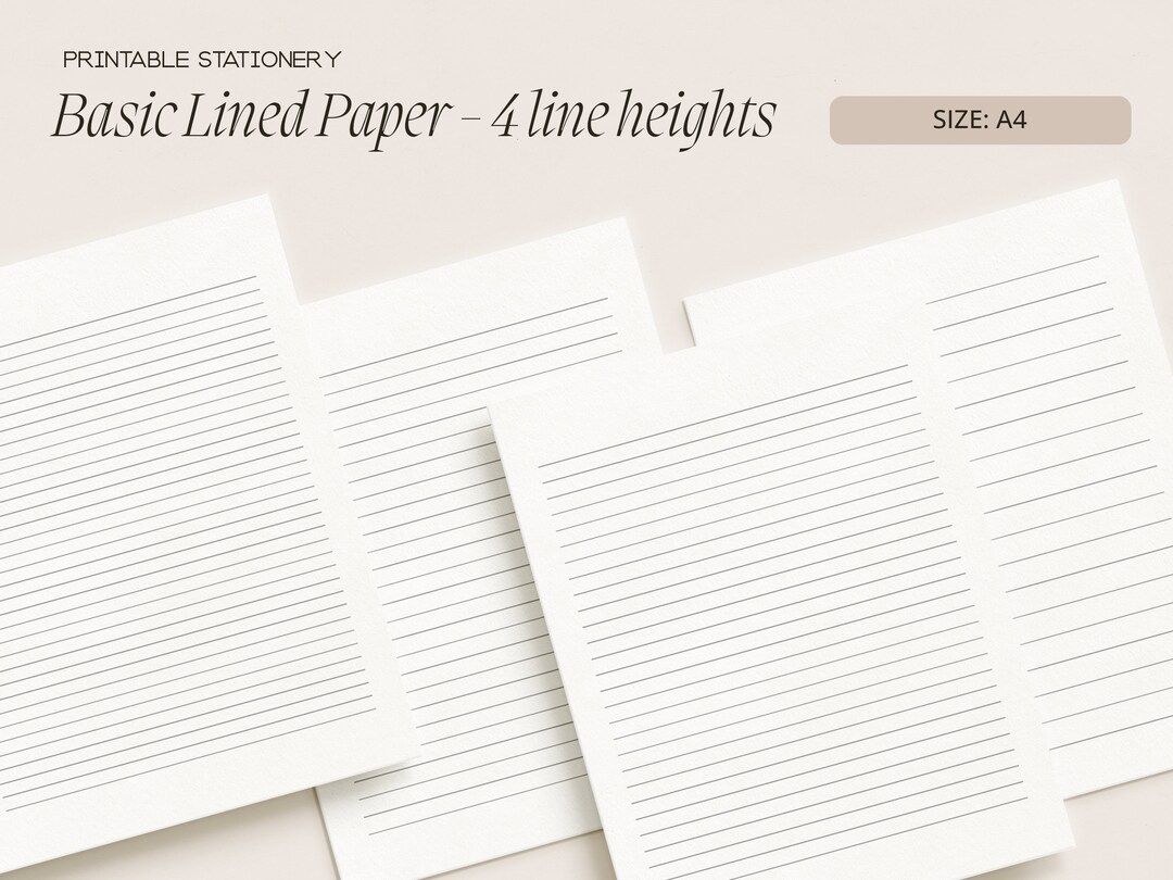 Basic Lined Letter Writing Paper, 4 Line Heights | Plain A4 Printable ...