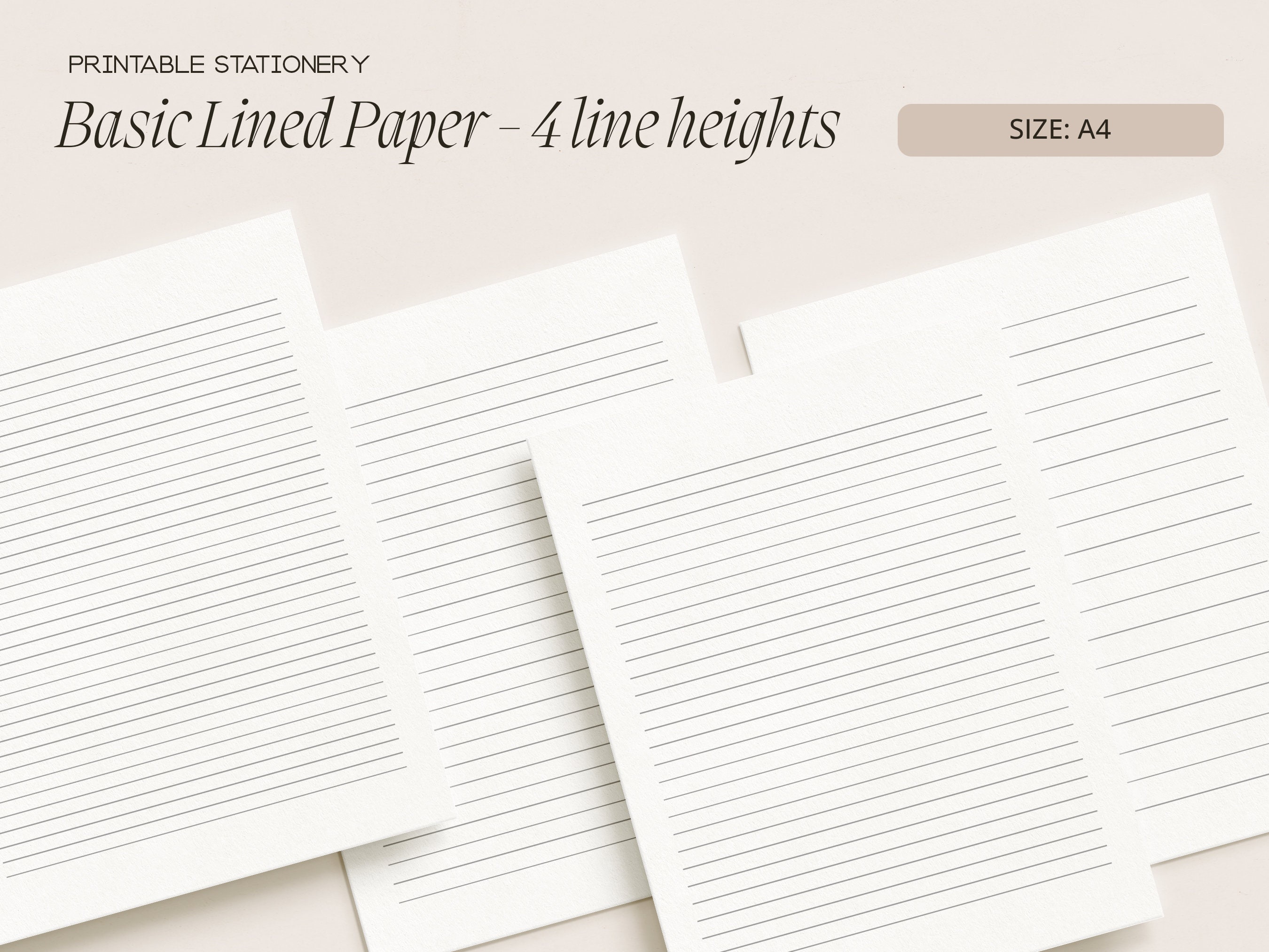 Basic Lined Letter Writing Paper 4 Line Heights Plain A4 Printable Stationery Lined Digital Journal Paper Notepad Paper 4A4