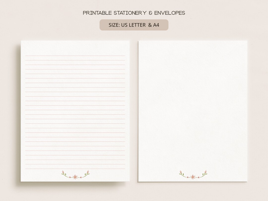 Printable Stationery Set With Envelopes | Lined Unlined Digital Letter ...