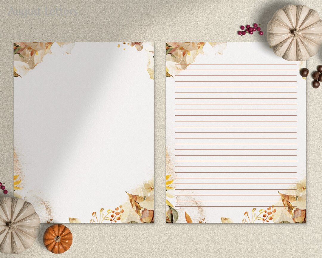 Fall Watercolor Leaves Printable Letter Writing Paper / A4, 8.5x11 ...