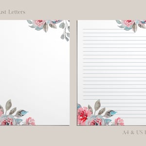 Printable Stationery Paper/ A4, 8.5x11 / Lined Unlined / Digital Letter Writing Paper / Envelope / Watercolor Floral / Instant Download