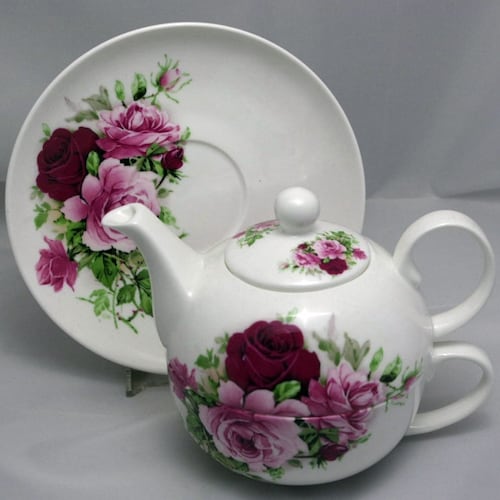 Summertime Rose Bone China Tea for One Set With Saucer Etsy