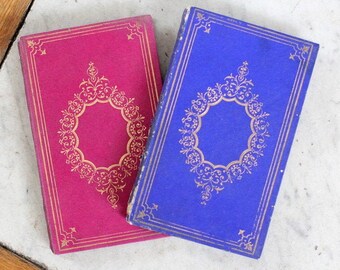 2 Cartonnages Romantiques - French Antique Books, Vintage French Books, Decorative Book Set - books for staging