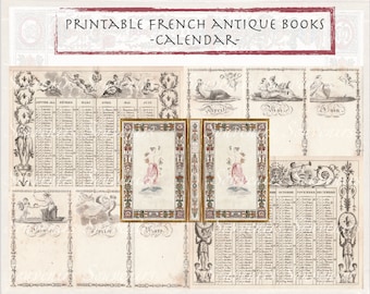 Libro antiguo francés imprimible, Calendario - Vintage Junk Journal Paper Collection - Descarga digital - Vintage Papers - Printables Journaling