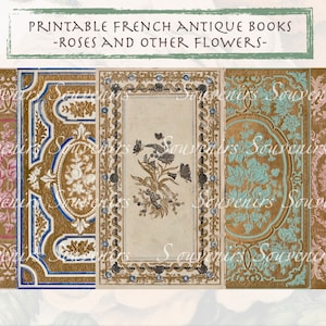 Printable French Antique books, Flowers - Vintage Junk Journal Paper Collection - Digital Download - Vintage Papers - Printables Journaling