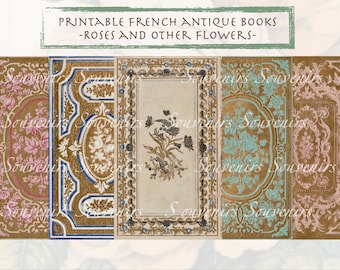Libros antiguos franceses imprimibles, Flores - Vintage Junk Journal Paper Collection - Descarga digital - Vintage Papers - Printables Journaling