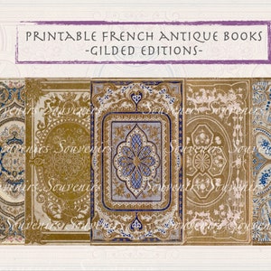 Printable French Antique books, Gilded - Vintage Junk Journal Paper Collection - Digital Download - Vintage Papers - Printables Journaling