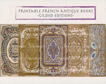 Libros antiguos franceses imprimibles, dorados - Vintage Junk Journal Paper Collection - Descarga digital - Vintage Papers - Printables Journaling