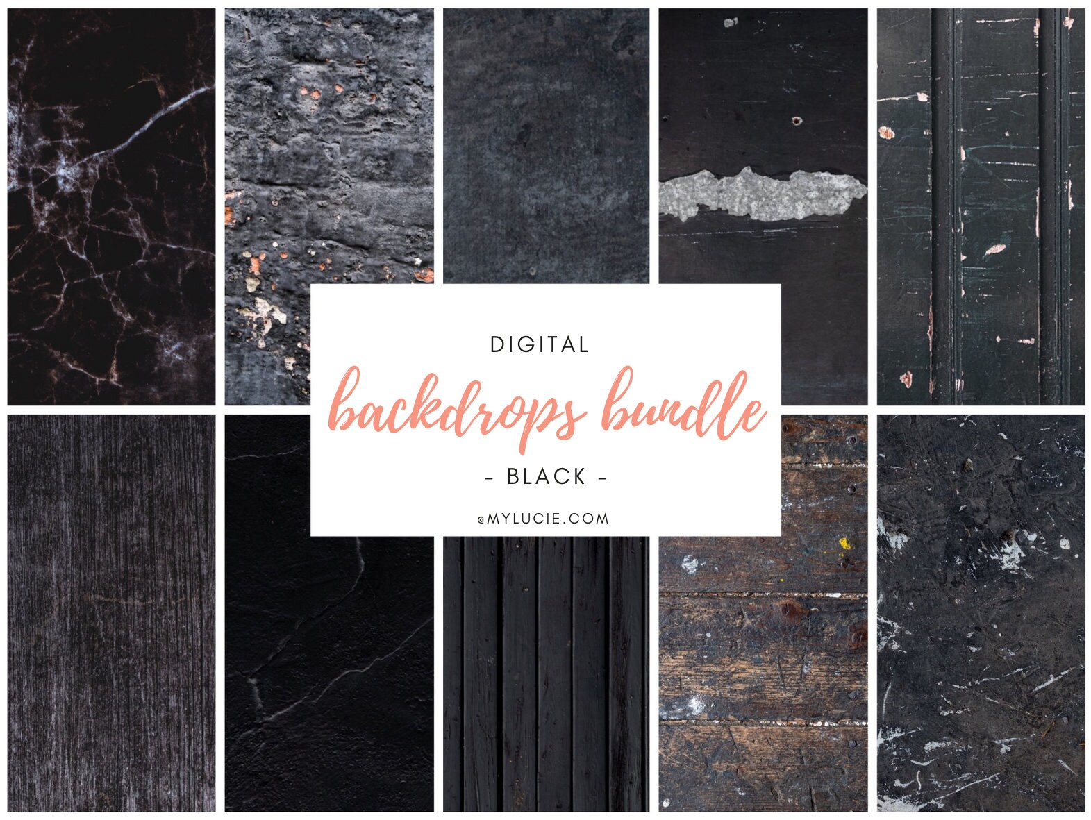 Bundle of 10 Digital Black Wall Backdrops Bundle Digital
