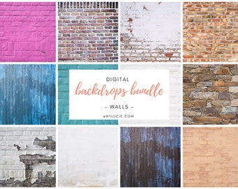 Bundle mit 12 digitalen Wandhintergründen, Bundle digitale Fotografie-Hintergründe, ML873, Ziegelwände, Overlay Photoshop, Produktfotografie