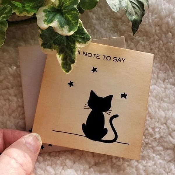 Black Cat Note Cards, Cat Lovers Note Cards, Small Note Cards, Blank Inside, Stationery Set with Envelopes, A Note to Say