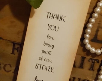 Wedding Bookmark Favor, Bridal Shower, Thank You, For Being Part of Our Story, Vintage Style, Set of 10, Free Personalizing