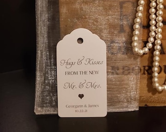 Hugs and Kisses Personalized Tags, Wedding Favors, From the Mr and Mrs, with Organza Bags