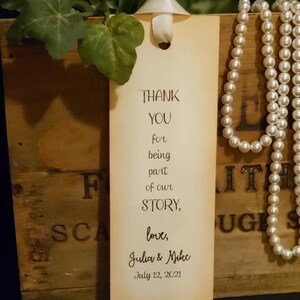 Wedding Bookmark Favor, Bridal Shower, Thank You, For Being Part of Our Story, Vintage Style, Set of 10, Free Personalizing
