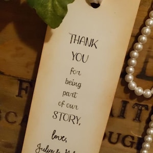 Wedding Bookmark Favor, Bridal Shower, Thank You, For Being Part of Our Story, Vintage Style, Set of 10, Free Personalizing