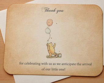 Classic Winnie the Pooh Baby Shower Thank You Cards Retro Cards Vintage Cards Set of 24