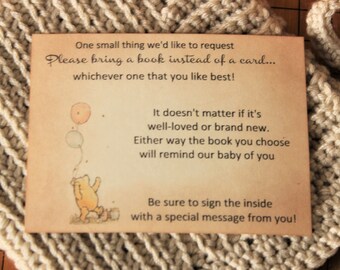 Classic Winnie The Pooh Bring a Book Flat Cards Baby Shower Insert Vintage Style Set of 12