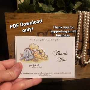 Classic Winnie The Pooh, Baby Shower, Thank You Digital Cards, How Do You Spell Love, DIGITAL DOWNLOAD, Set of  2 On Sheet