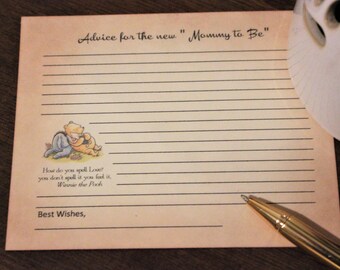 Classic Winnie the Pooh Advice for Mommy to Be Flat Cards Vintage Style Baby Shower Advice Cards Set of 24 FREE Personalization and Shipping
