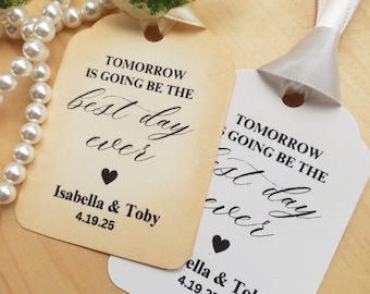 Personalized Rehearsal Dinner Favor Tags with Satin Ribbon
