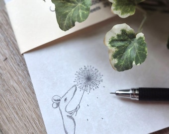 Personalized Stationery Set – Fine Art Illustration, Mouse, Flower, Letter Writing Paper, Ivory Envelopes