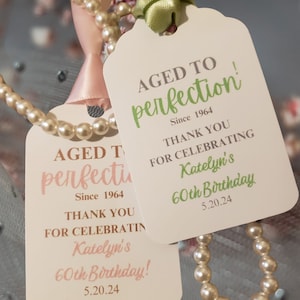 Aged to Perfection Tags Labels, Birthday Party Favor Tags for Adults Men Women, Personalized Birthday Wine Whiskey Liquor Bottle Tags Labels