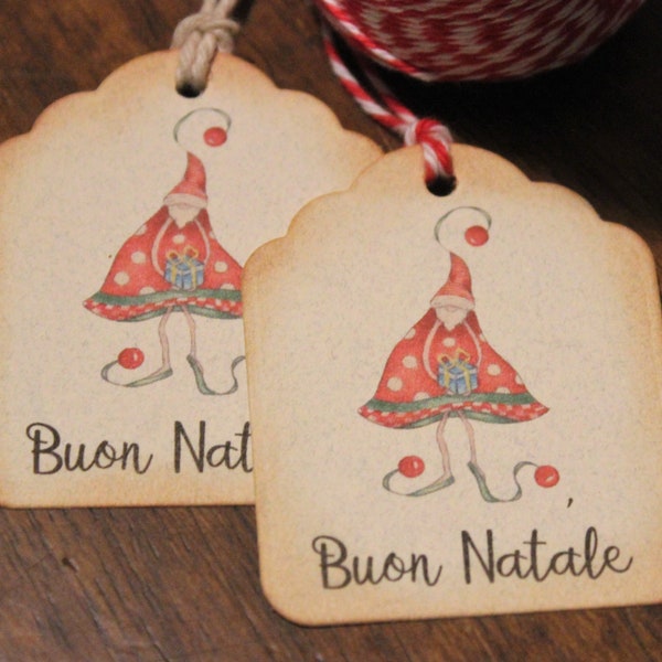 Buon Natale Tags, Holiday Tags, Christmas Gift Tags, Italian Christmas Tags, Favors Buon Natale, Art Illustrated, Set of 24