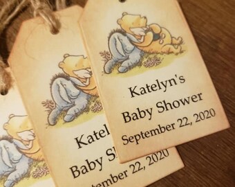 Personalized Winnie The Pooh Baby Shower Favor Tags (Set of 12)