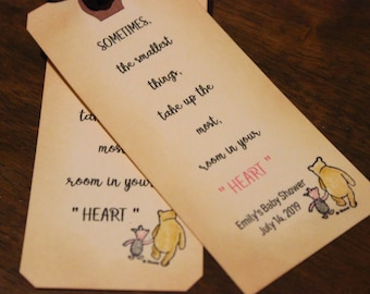 Winnie The Pooh Bookmarks, Baby Boy or Girl, Baby Shower Favors, Personalized Pooh Bookmarks with Ribbon Set of 10