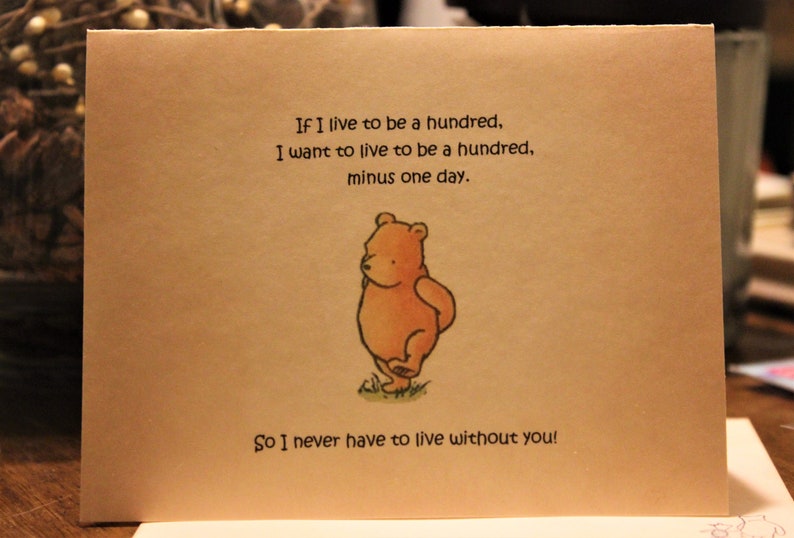 Classic Winnie the Pooh Card If I Live To Be A Hundred Vintage Style Folded Card Blank Inside Coordinating Vintage Envelope