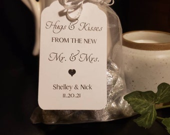 Hugs and Kisses Wedding Favor Tags, Mr. and Mrs. Favor Tags, Hershey Kiss Tags and Bags, Organza Bags and Tags, or Just Tags