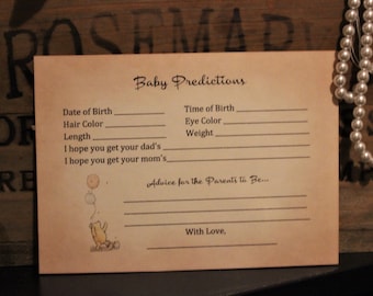 Winnie the Pooh Baby Predictions Forecast Guessing Baby Shower Game Vintage Style Set of 12