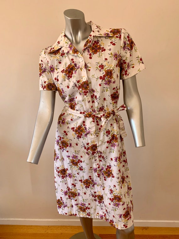 Floral cotton shirt dress with tie waist