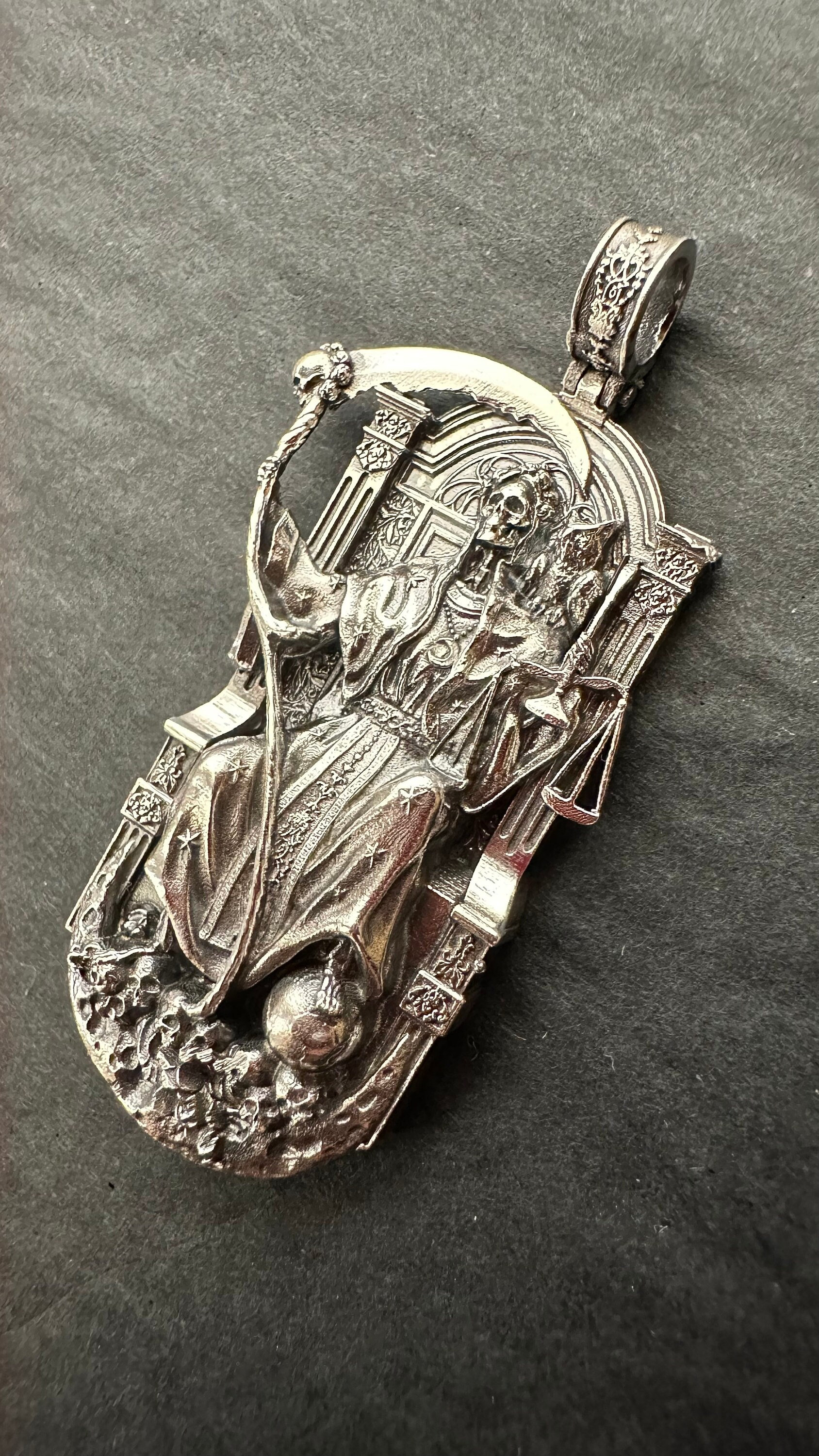 Big Santa Muerte Day of the dead Santa muerte sugar skull  jewelry sterling silver pendant Dia De  Muertos memento mori goth jewelry