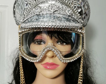 Ski goggles /Sunglasses / Visor.  With clear lenses. Great for Burningman, Festivals, Raves and Clubbing.  fashion eye wear.  Bling glasses