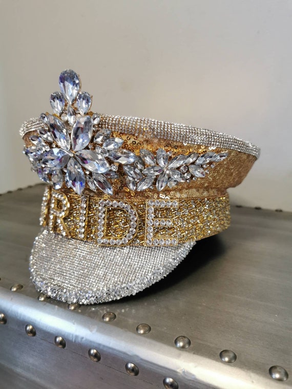 Bride Hat in Gold Sequin With Crystal 