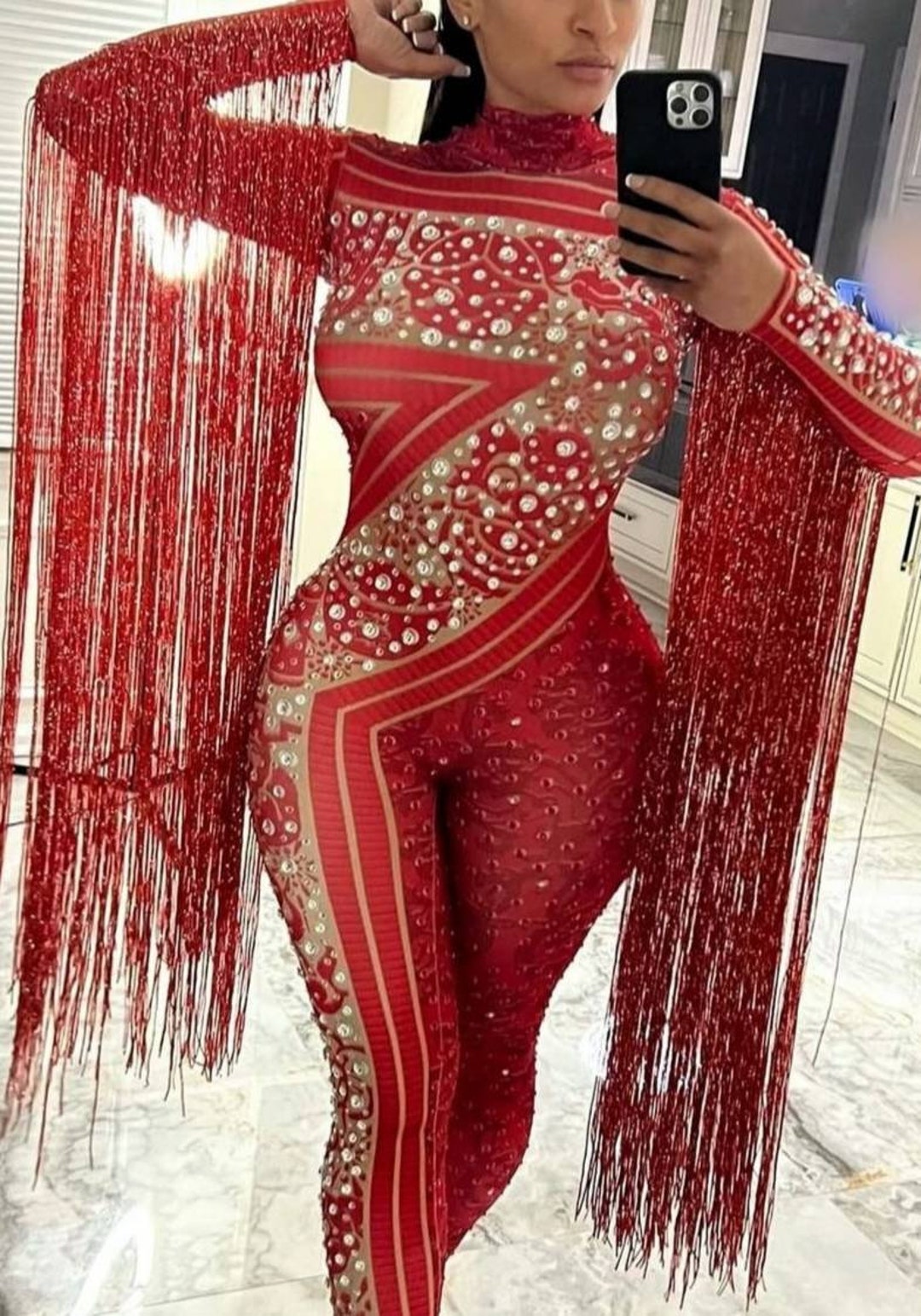 Stage Costume Rhinestone Crystal Jumpsuit, Red Unitard, Festival Catsuit, Dance Unitard,circus