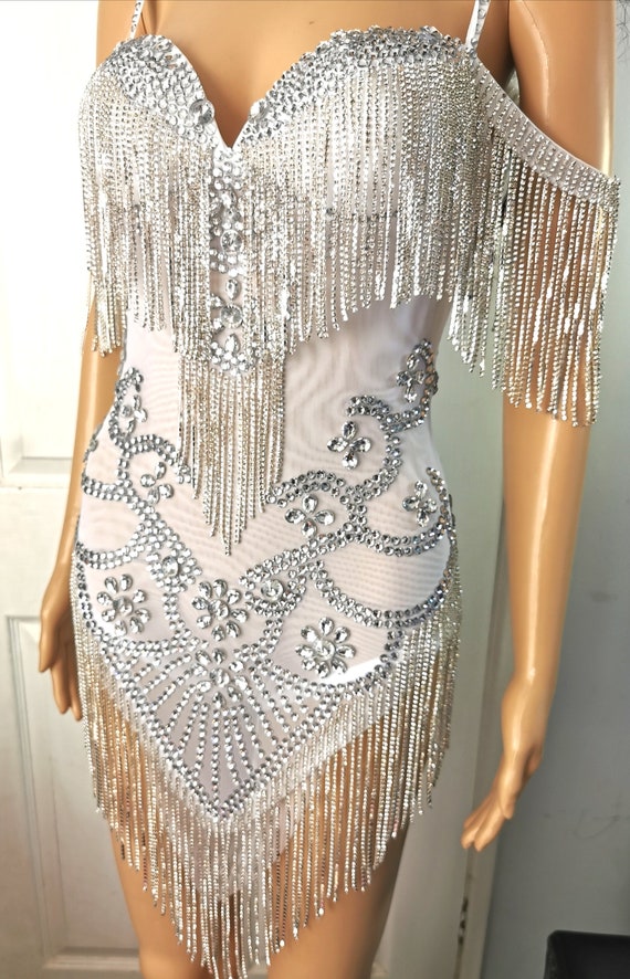 Embellished Dress Evening Dress in White Flapper Style - Etsy