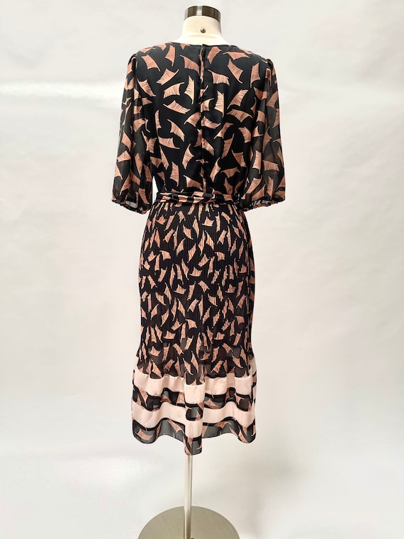 Vintage 1980s Azure Pleated Midi Dress with Ruffle Details