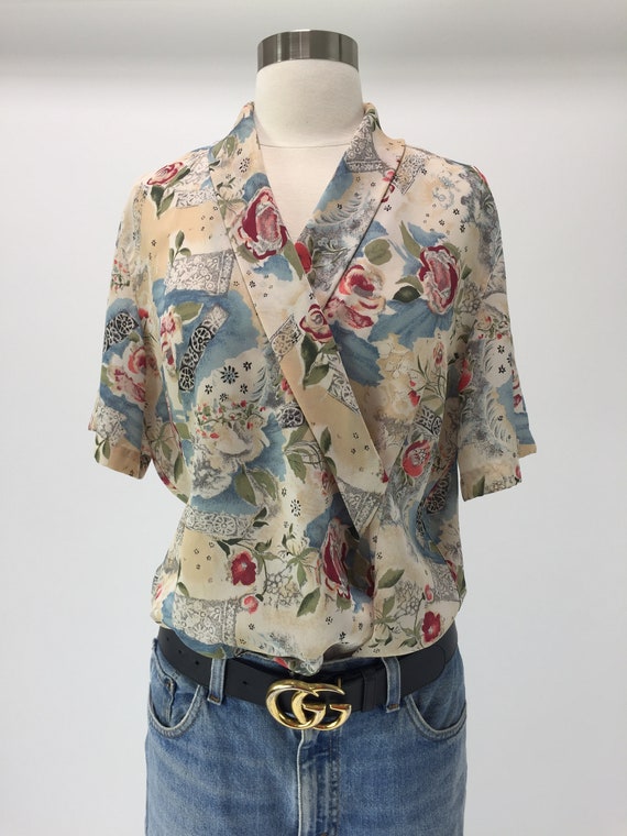 Pastel floral Wrap Blouse
