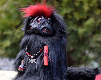 Gothic Demon Art Doll, Dark Familiar Spirit, Handmade Fantasy Creature, Occult Plush Guardian, Witch Companion, Unique OOAK Collectible