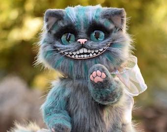 Cheshire Cat Art Doll – Handmade Fantasy Kitten, Realistic Eyes, Magical Smile